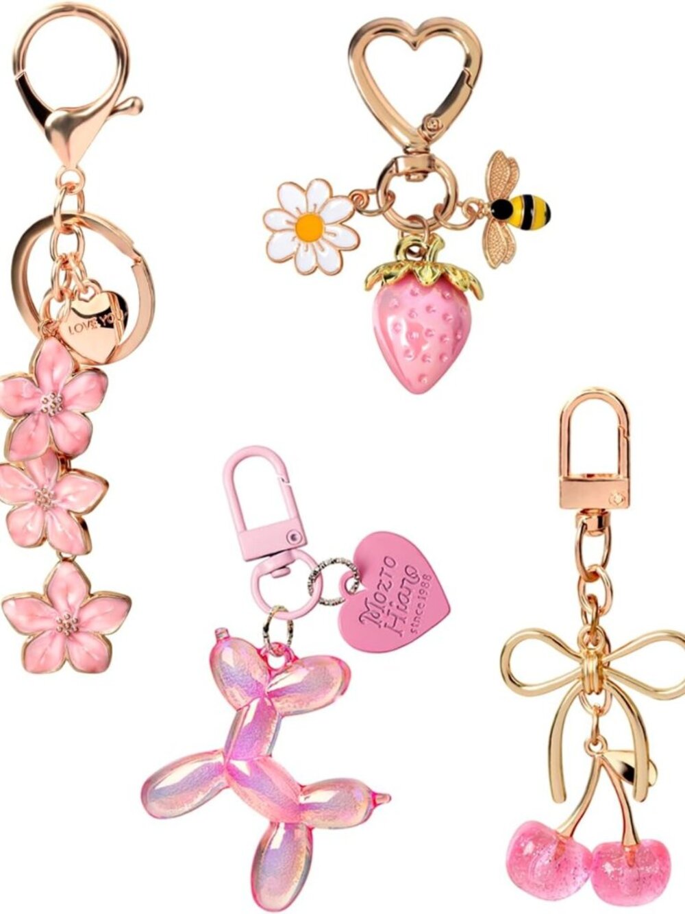 Cute Cherry Bag Charms Set - 4 PCS Keychain Accessories for Handbags & Purses